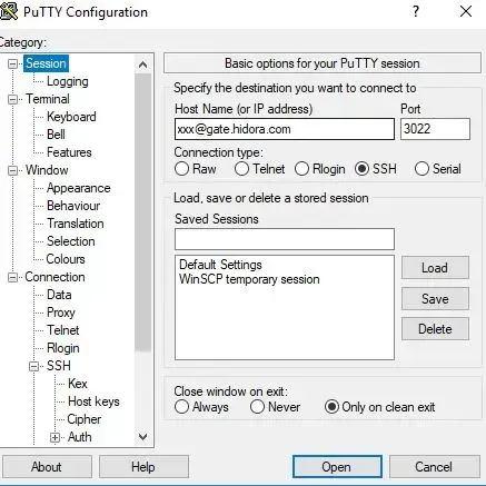 Putty gateway hidora